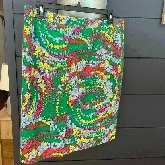 Talbots Tweed A-Line Polyester Blend Skirt Sz 16 Green Floral Colorful - Picture 2 of 6